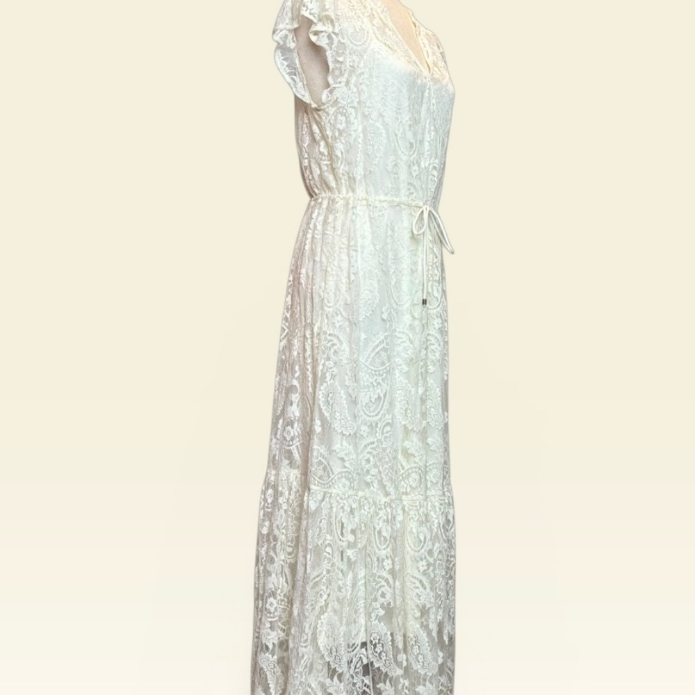New Steve Madden Dress Paisley Floral Lace Maxi Dress in Natural Size Medium - Picture 6 of 17